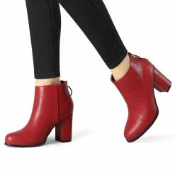 Allegra K Women's Round Toe Back Zip Block Heel Ankle Booties Shoes