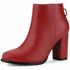 Allegra K Women's Round Toe Back Zip Block Heel Ankle Booties Shoes