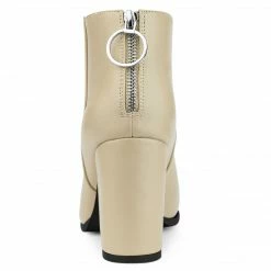 Allegra K Women's Round Toe Back Zip Block Heel Ankle Booties Shoes