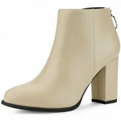 Allegra K Women's Round Toe Back Zip Block Heel Ankle Booties Shoes