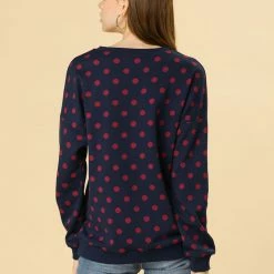 Allegra K Women Loose Knitted Top In Polka Dot Print