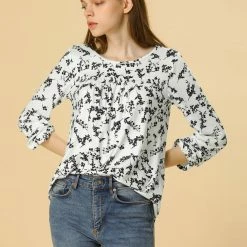 Allegra K Pleated Loose Retro Floral Long Sleeve Top 18 Allegra K Pleated Loose Retro Floral Long Sleeve Top