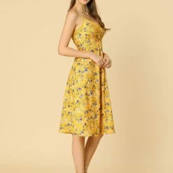 Women Allegra K Spaghetti Strap Twist Front Keen Length Dress