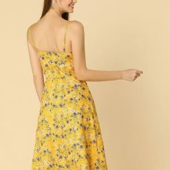 Women Allegra K Spaghetti Strap Twist Front Keen Length Dress