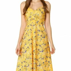 Women Allegra K Spaghetti Strap Twist Front Keen Length Dress