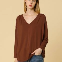 Women Allegra K V Neck Batwing Dolman Loose Casual Top