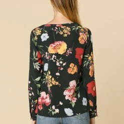 Women Allegra K Stand Collar V Neck Long Sleeve Blouse In Floral Print 14 Women Allegra K Stand Collar V Neck Long Sleeve Blouse In Floral Print