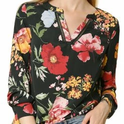 Women Allegra K Stand Collar V Neck Long Sleeve Blouse In Floral Print 10 Women Allegra K Stand Collar V Neck Long Sleeve Blouse In Floral Print