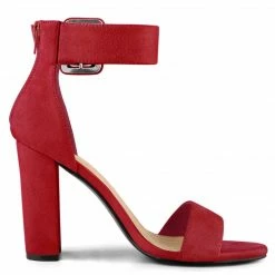 Allegra K Shoes BC0593 Women Block Heel Zipper Buckle Ankle Strap Sandals