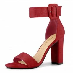 Allegra K Shoes BC0593 Women Block Heel Zipper Buckle Ankle Strap Sandals