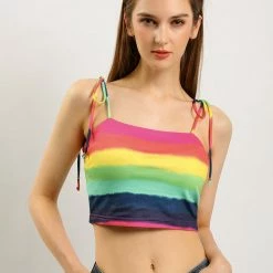Allegra K Rainbow Striped Summer Cami Crop Top