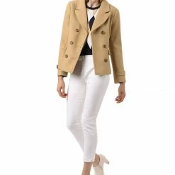 Allegra K Women's Notched Lapel Double Breasted Pea Coat