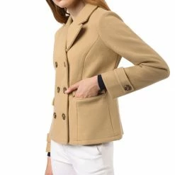 Allegra K Women's Notched Lapel Double Breasted Pea Coat