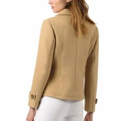 Allegra K Women's Notched Lapel Double Breasted Pea Coat