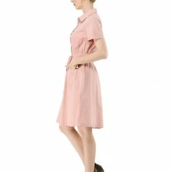 Allegra K Button Up Elastic Waist Dress With Pocket