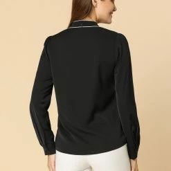 Allegra K Tie Neck Contrast Color Button Down Long Sleeves Shirt 50 Allegra K Tie Neck Contrast Color Button Down Long Sleeves Shirt