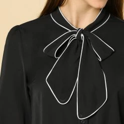 Allegra K Tie Neck Contrast Color Button Down Long Sleeves Shirt 51 Allegra K Tie Neck Contrast Color Button Down Long Sleeves Shirt