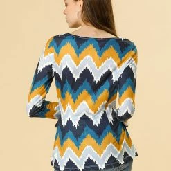 Allegra K Crew Neck Casual Knit Top With Belt In Zigzag Pattern