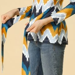 Allegra K Crew Neck Casual Knit Top With Belt In Zigzag Pattern