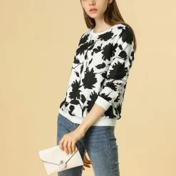 Allegra K Women Floral Casual Sweatshirt Crew Neck Long Sleeve Print Top