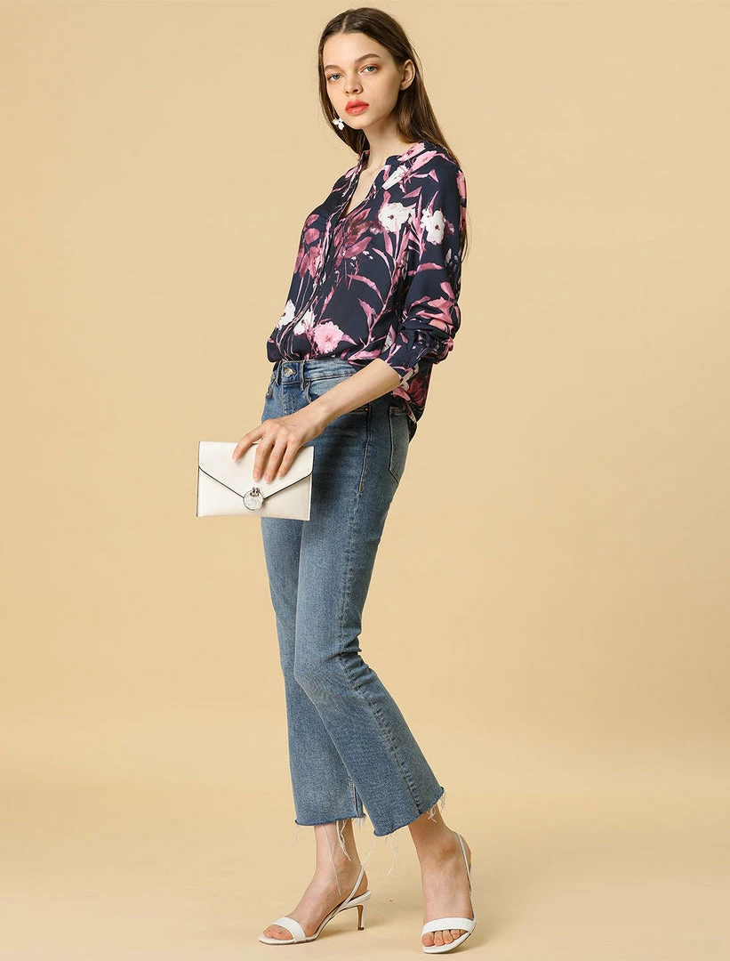 Allegra K Button Down Stand Collar V Neck Long Sleeve Floral Blouse Women 48 Allegra K Button Down Stand Collar V Neck Long Sleeve Floral Blouse Women