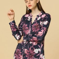 Allegra K Button Down Stand Collar V Neck Long Sleeve Floral Blouse Women 97 Allegra K Button Down Stand Collar V Neck Long Sleeve Floral Blouse Women
