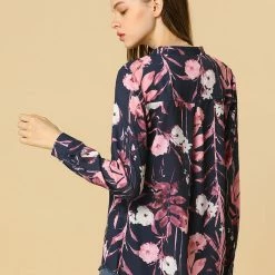 Allegra K Button Down Stand Collar V Neck Long Sleeve Floral Blouse Women 98 Allegra K Button Down Stand Collar V Neck Long Sleeve Floral Blouse Women