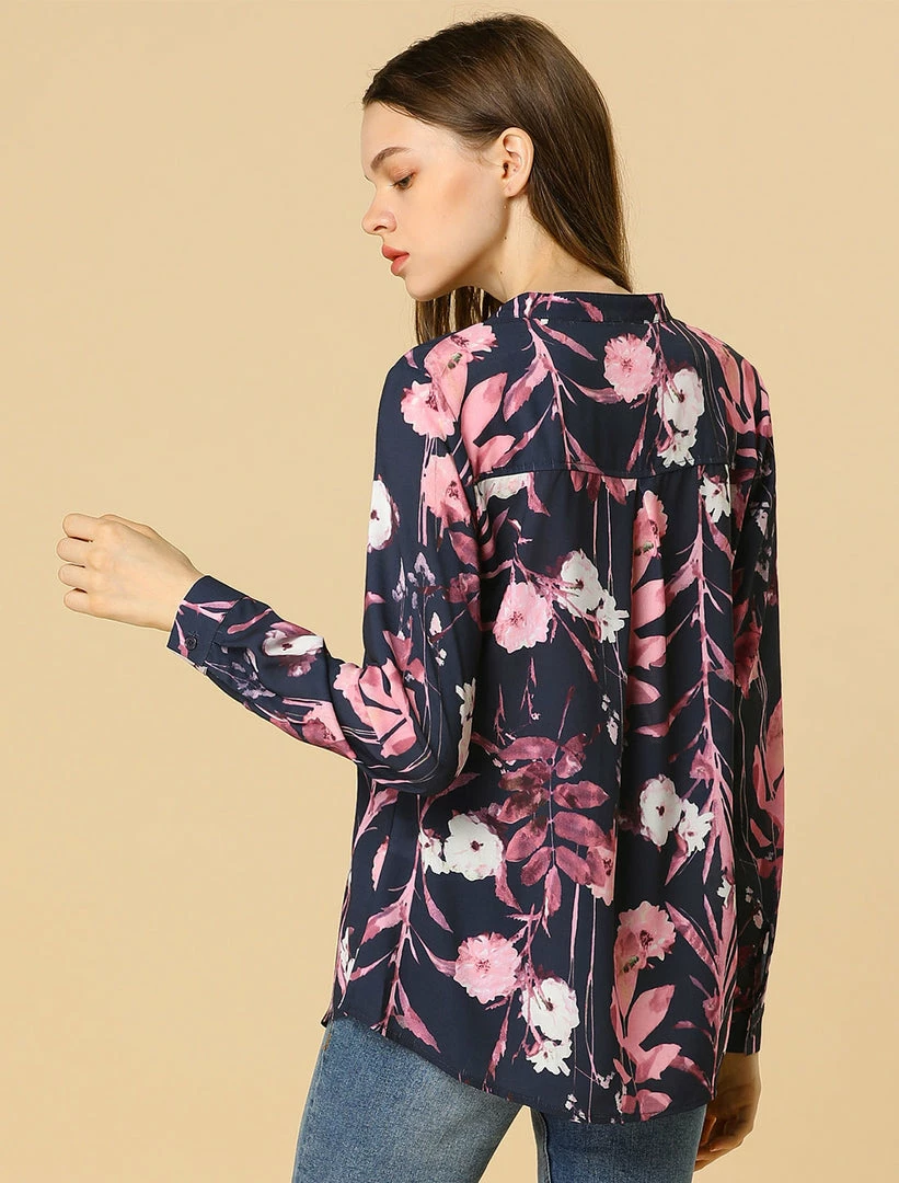Allegra K Button Down Stand Collar V Neck Long Sleeve Floral Blouse Women 50 Allegra K Button Down Stand Collar V Neck Long Sleeve Floral Blouse Women