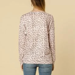 Allegra K Drop Should Boat Neck Knit Top In Leopard Print Women