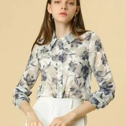 Women Allegra K Floral Printed Button Down Shirts Long Sleeves Vintage Top 24 Women Allegra K Floral Printed Button Down Shirts Long Sleeves Vintage Top