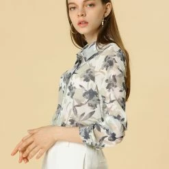 Women Allegra K Floral Printed Button Down Shirts Long Sleeves Vintage Top 25 Women Allegra K Floral Printed Button Down Shirts Long Sleeves Vintage Top