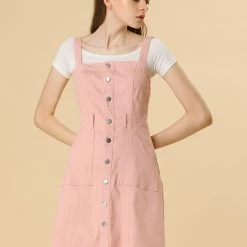Women Allegra K Classic Adjustable Strap A-Line Overall Denim Dress 69 Women Allegra K Classic Adjustable Strap A-Line Overall Denim Dress