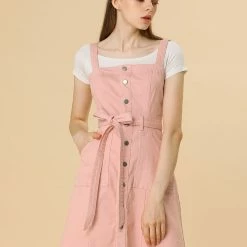 Women Allegra K Classic Adjustable Strap A-Line Overall Denim Dress 70 Women Allegra K Classic Adjustable Strap A-Line Overall Denim Dress