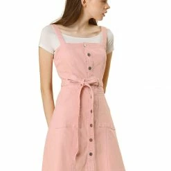 Women Allegra K Classic Adjustable Strap A-Line Overall Denim Dress 68 Women Allegra K Classic Adjustable Strap A-Line Overall Denim Dress