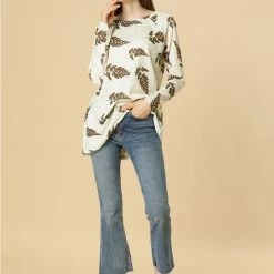 Allegra K Fall Knit Tunic In Leaf Print Women