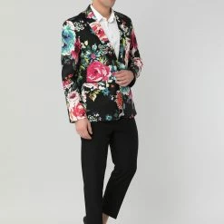 Allegra K Men's Prom Floral Slim Fit One Button Lightweight Prom Suit Blazer Jacket 52 Allegra K Men's Prom Floral Slim Fit One Button Lightweight Prom Suit Blazer Jacket