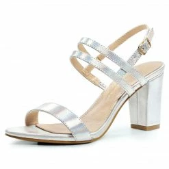 Allegra K Women‘s Slingback Block Heel Ankle Strap Sandals
