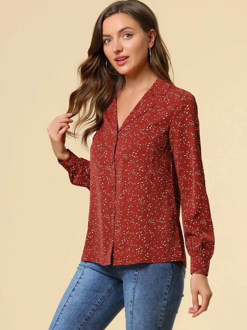 Allegra K Women's Heart Polka Dots Button Up Notched Lapel V Neck Shirt Tops 79 Allegra K Women's Heart Polka Dots Button Up Notched Lapel V Neck Shirt Tops