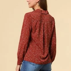 Allegra K Women's Heart Polka Dots Button Up Notched Lapel V Neck Shirt Tops 158 Allegra K Women's Heart Polka Dots Button Up Notched Lapel V Neck Shirt Tops