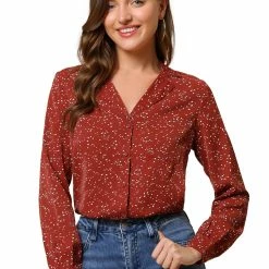 Allegra K Women's Heart Polka Dots Button Up Notched Lapel V Neck Shirt Tops 154 Allegra K Women's Heart Polka Dots Button Up Notched Lapel V Neck Shirt Tops