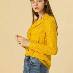 Allegra K Women's Heart Polka Dots Button Up Notched Lapel V Neck Shirt Tops 133 Allegra K Women's Heart Polka Dots Button Up Notched Lapel V Neck Shirt Tops