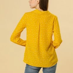 Allegra K Women's Heart Polka Dots Button Up Notched Lapel V Neck Shirt Tops 134 Allegra K Women's Heart Polka Dots Button Up Notched Lapel V Neck Shirt Tops