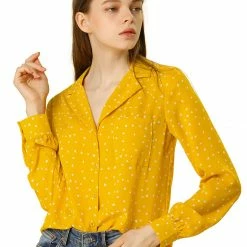 Allegra K Women's Heart Polka Dots Button Up Notched Lapel V Neck Shirt Tops 130 Allegra K Women's Heart Polka Dots Button Up Notched Lapel V Neck Shirt Tops