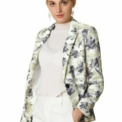 Allegra K Lapel Collar Suit Blazer In Floral Print