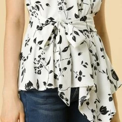 Allegra K Diagonal Stripes Tie Waist Wrap Top Women