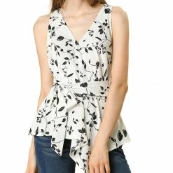 Allegra K Diagonal Stripes Tie Waist Wrap Top Women