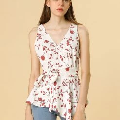 Allegra K Diagonal Stripes Tie Waist Wrap Top Women