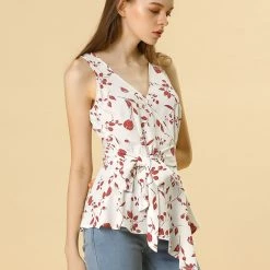 Allegra K Diagonal Stripes Tie Waist Wrap Top Women