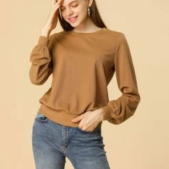 Allegra K Ribbed Pullover Sweater With Lantern Sleeves Women 90 Allegra K Ribbed Pullover Sweater With Lantern Sleeves Women