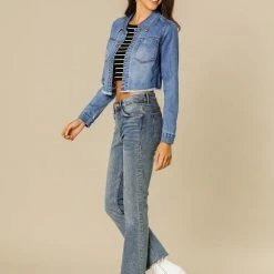 Allegra K Mid Wash Cropped Denim Jacket With Frayed Hem Women 18 Allegra K Mid Wash Cropped Denim Jacket With Frayed Hem Women
